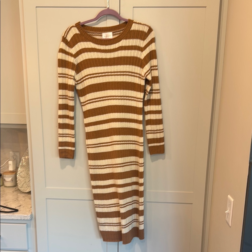 Striped Brown and Cream Knit Dress
